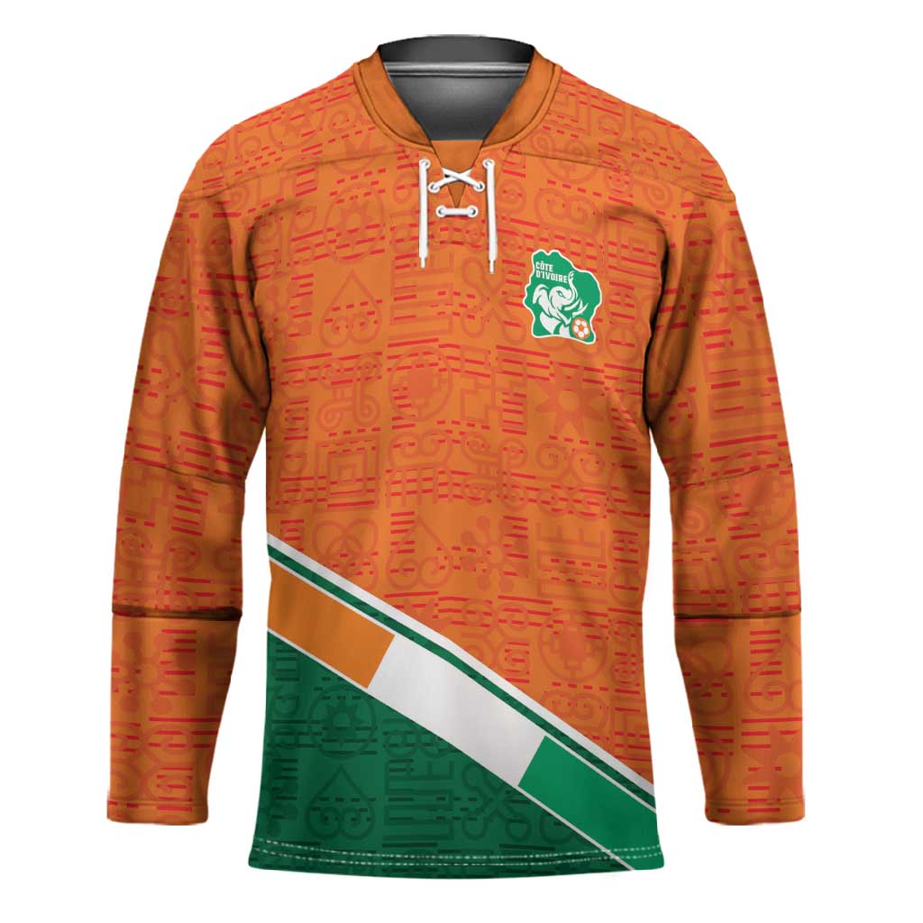 World Football 2026 Ivory Coast Custom Hockey Jersey African Adinkra Pattern - Wonder Print Shop