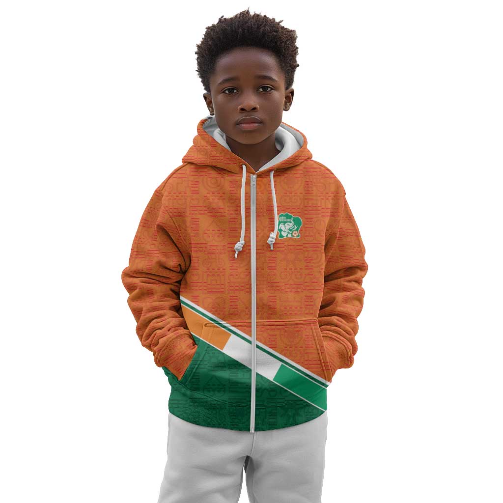 World Football 2026 Ivory Coast Custom Kid Hoodie African Adinkra Pattern - Wonder Print Shop