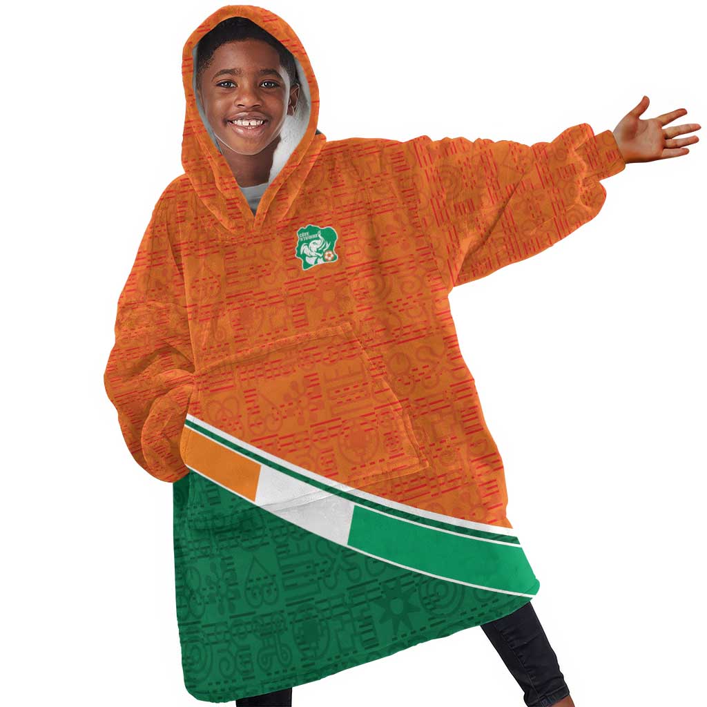 World Football 2026 Ivory Coast Custom Kid Wearable Blanket Hoodie African Adinkra Pattern - Wonder Print Shop