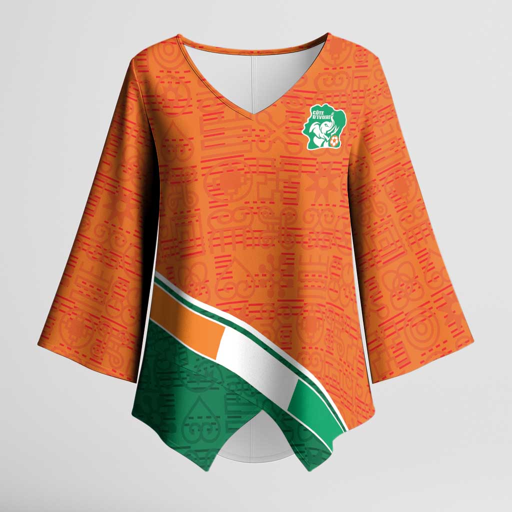 World Football 2026 Ivory Coast Custom Kimono Sleeve Blouse African Adinkra Pattern - Wonder Print Shop