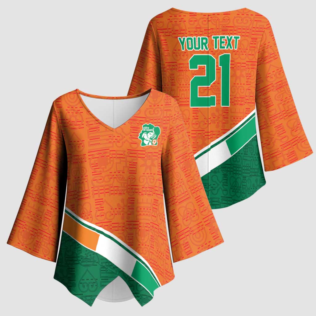 World Football 2026 Ivory Coast Custom Kimono Sleeve Blouse African Adinkra Pattern - Wonder Print Shop
