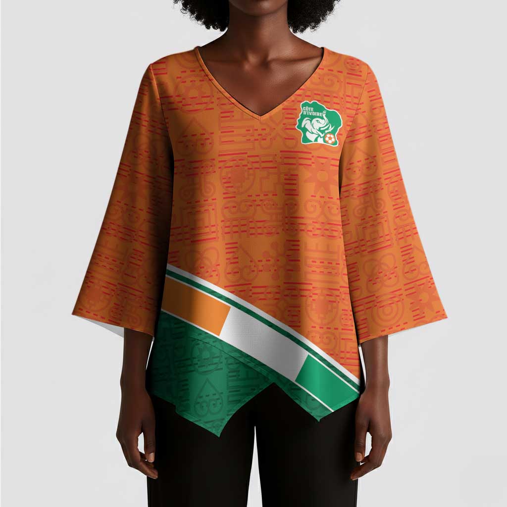 World Football 2026 Ivory Coast Custom Kimono Sleeve Blouse African Adinkra Pattern - Wonder Print Shop