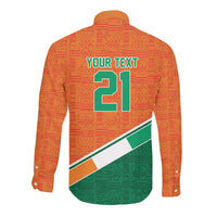 World Football 2026 Ivory Coast Custom Long Sleeve Button Shirt African Adinkra Pattern - Wonder Print Shop