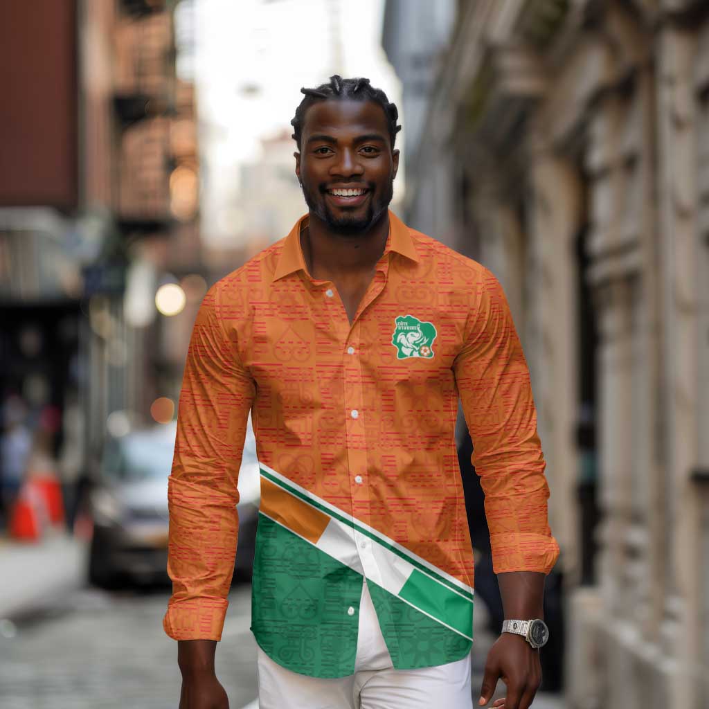 World Football 2026 Ivory Coast Custom Long Sleeve Button Shirt African Adinkra Pattern - Wonder Print Shop