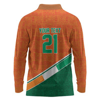 World Football 2026 Ivory Coast Custom Long Sleeve Polo Shirt African Adinkra Pattern - Wonder Print Shop