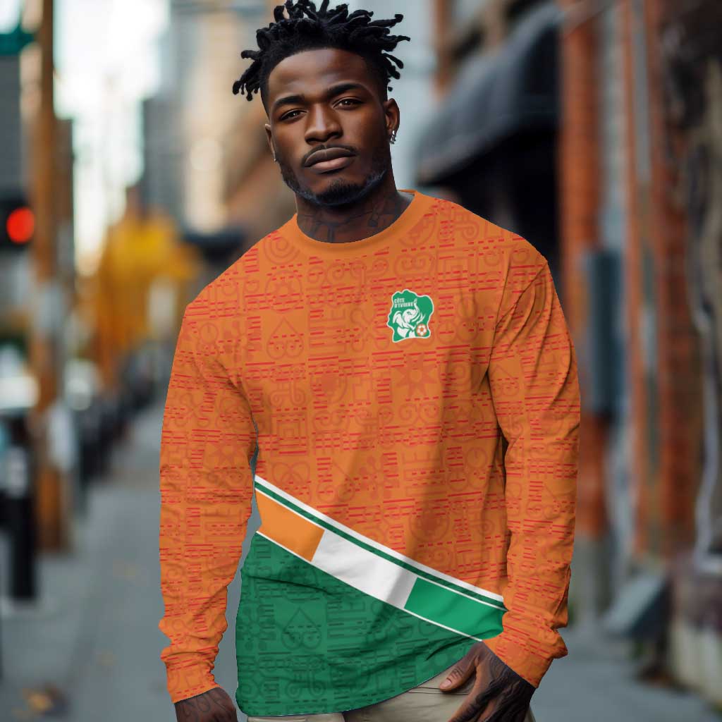 World Football 2026 Ivory Coast Custom Long Sleeve Shirt African Adinkra Pattern - Wonder Print Shop