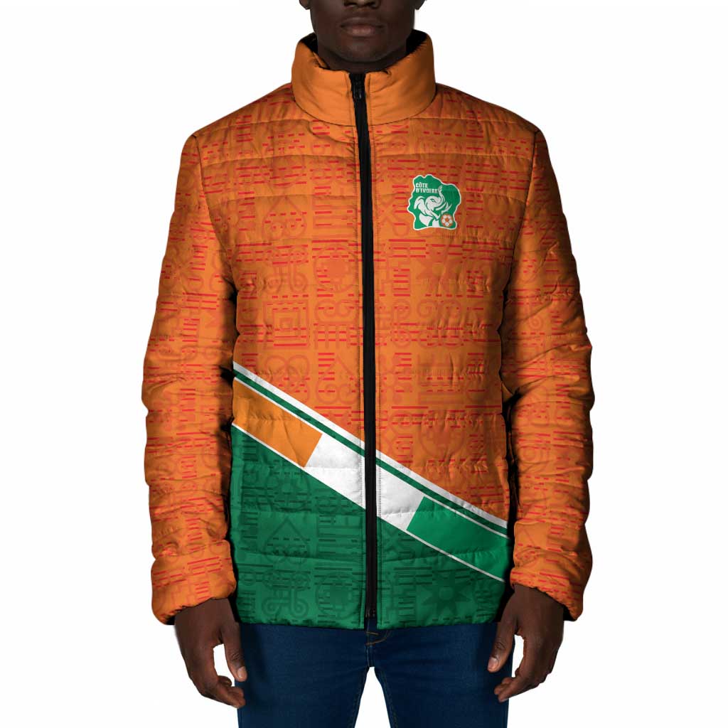World Football 2026 Ivory Coast Custom Padded Jacket African Adinkra Pattern - Wonder Print Shop