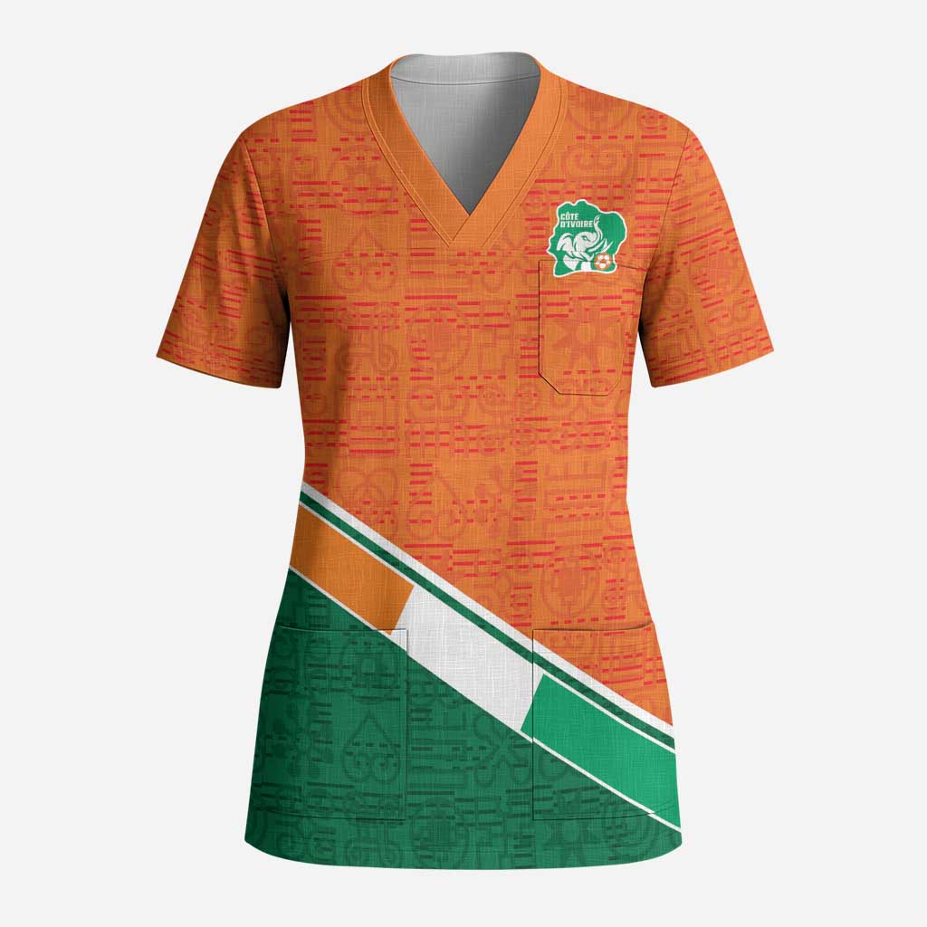 World Football 2026 Ivory Coast Custom Scrub Top African Adinkra Pattern - Wonder Print Shop