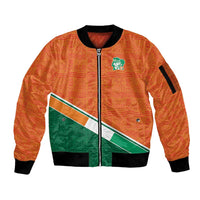 World Football 2026 Ivory Coast Custom Sleeve Zip Bomber Jacket African Adinkra Pattern - Wonder Print Shop