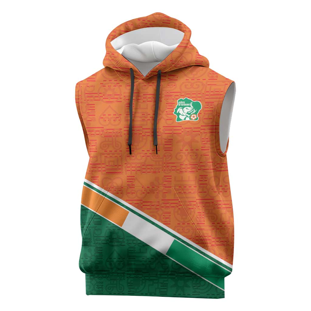World Football 2026 Ivory Coast Custom Sleeveless Hoodie African Adinkra Pattern - Wonder Print Shop