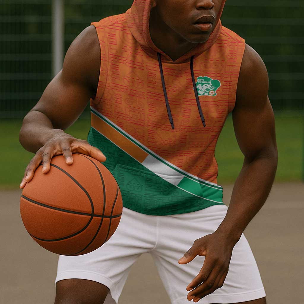 World Football 2026 Ivory Coast Custom Sleeveless Hoodie African Adinkra Pattern - Wonder Print Shop