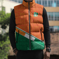 World Football 2026 Ivory Coast Custom Sleeveless Puffer Jacket African Adinkra Pattern - Wonder Print Shop