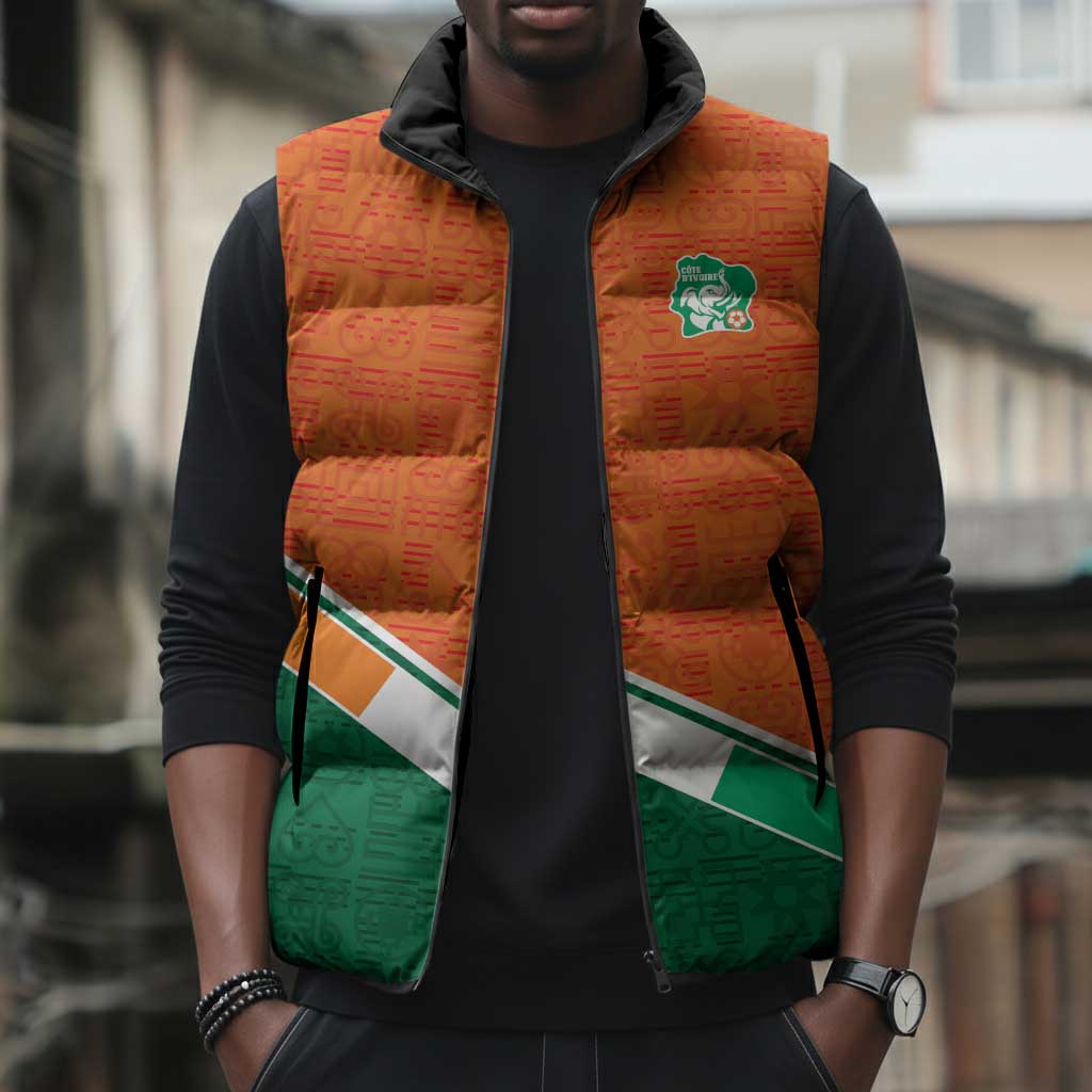 World Football 2026 Ivory Coast Custom Sleeveless Puffer Jacket African Adinkra Pattern - Wonder Print Shop