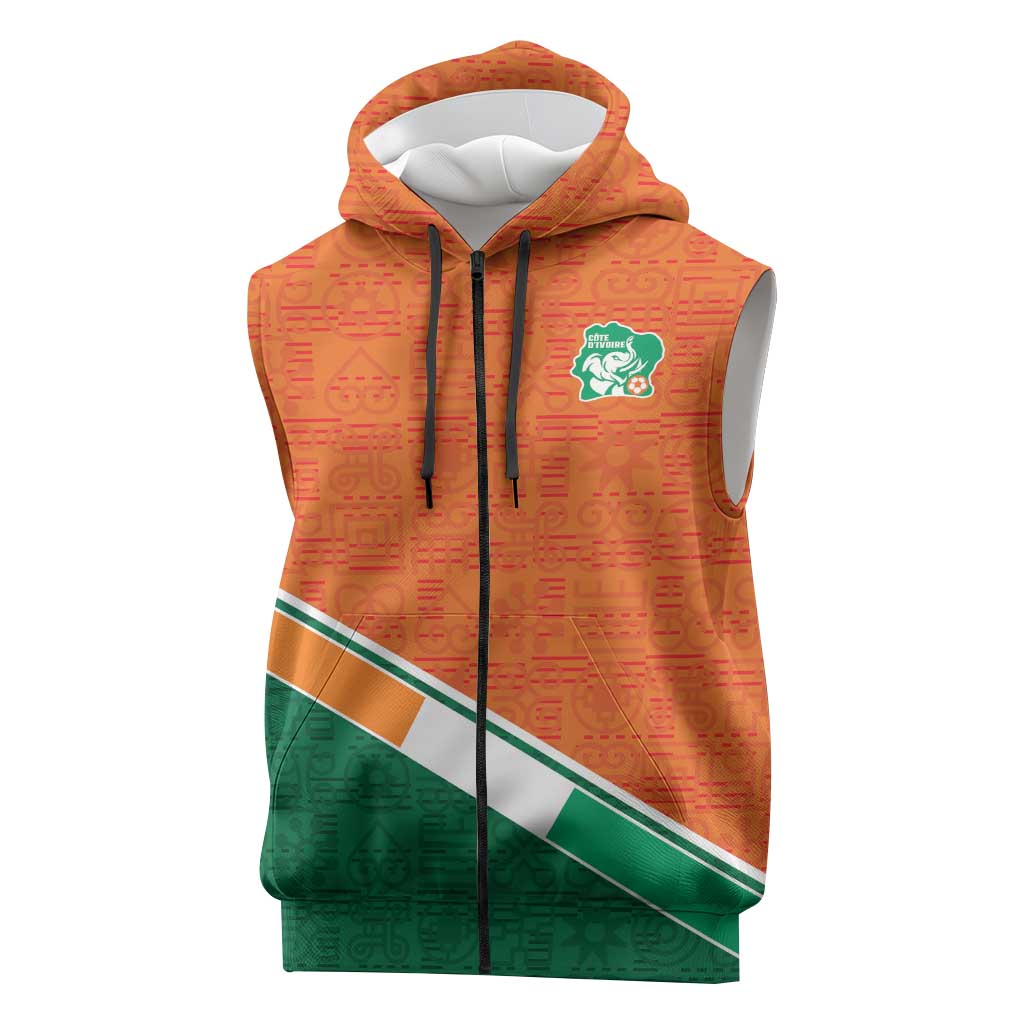 World Football 2026 Ivory Coast Custom Sleeveless Zip Hoodie African Adinkra Pattern - Wonder Print Shop