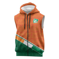 World Football 2026 Ivory Coast Custom Sleeveless Zip Hoodie African Adinkra Pattern - Wonder Print Shop