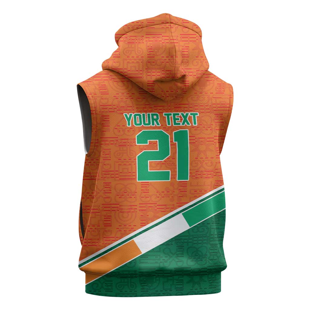World Football 2026 Ivory Coast Custom Sleeveless Zip Hoodie African Adinkra Pattern - Wonder Print Shop