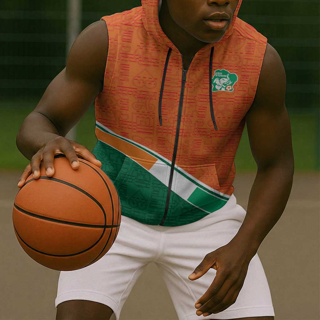 World Football 2026 Ivory Coast Custom Sleeveless Zip Hoodie African Adinkra Pattern - Wonder Print Shop