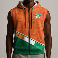 World Football 2026 Ivory Coast Custom Sleeveless Zip Hoodie African Adinkra Pattern - Wonder Print Shop