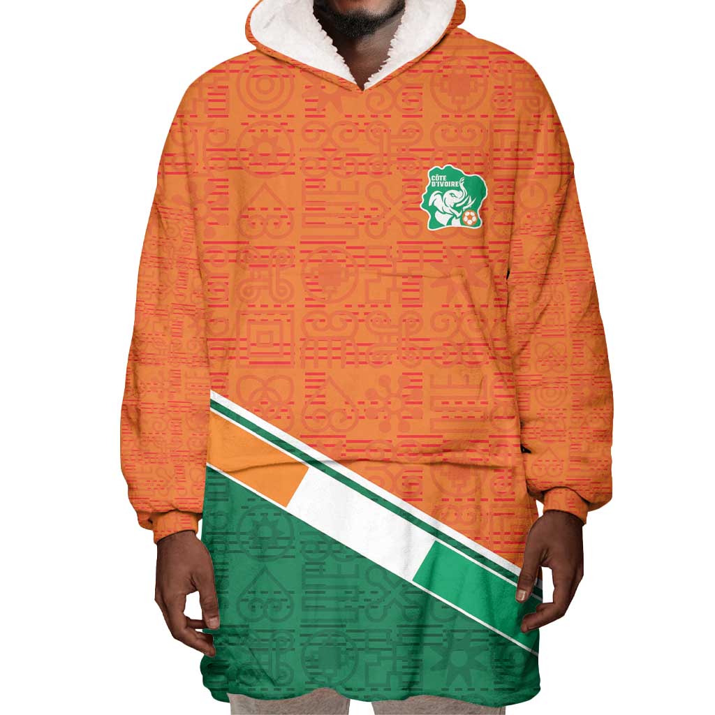 World Football 2026 Ivory Coast Custom Wearable Blanket Hoodie African Adinkra Pattern - Wonder Print Shop