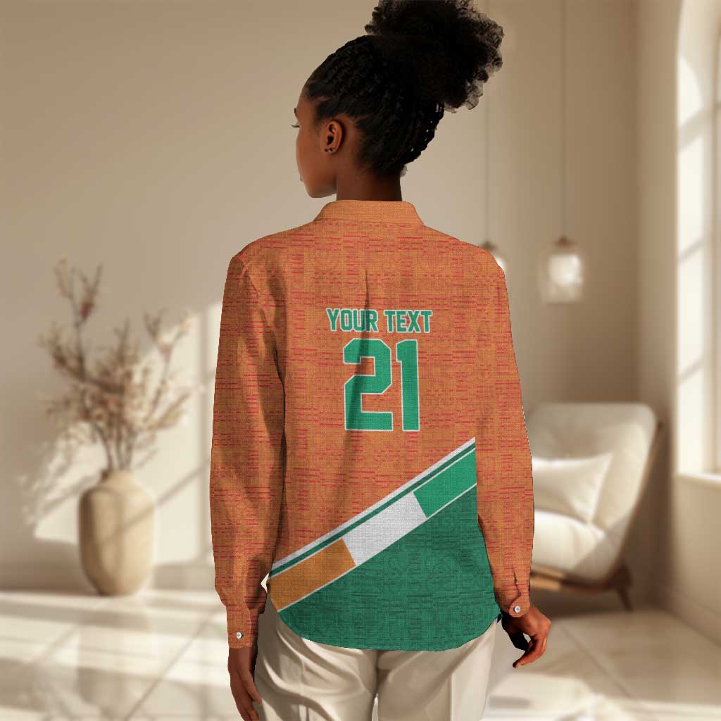 World Football 2026 Ivory Coast Custom Women Casual Shirt African Adinkra Pattern - Wonder Print Shop