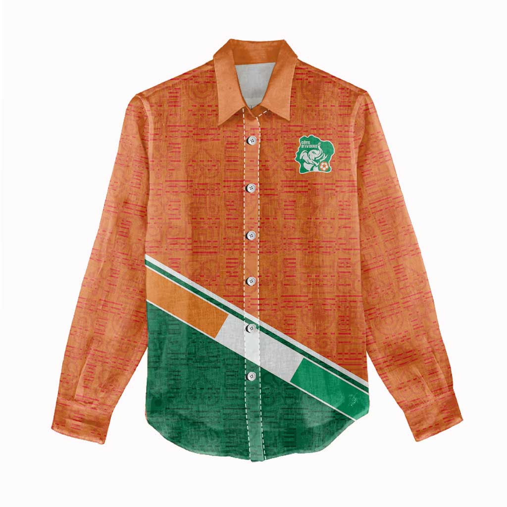 World Football 2026 Ivory Coast Custom Women Casual Shirt African Adinkra Pattern - Wonder Print Shop