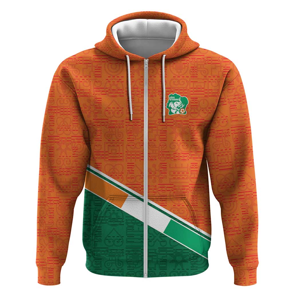 World Football 2026 Ivory Coast Custom Zip Hoodie African Adinkra Pattern - Wonder Print Shop