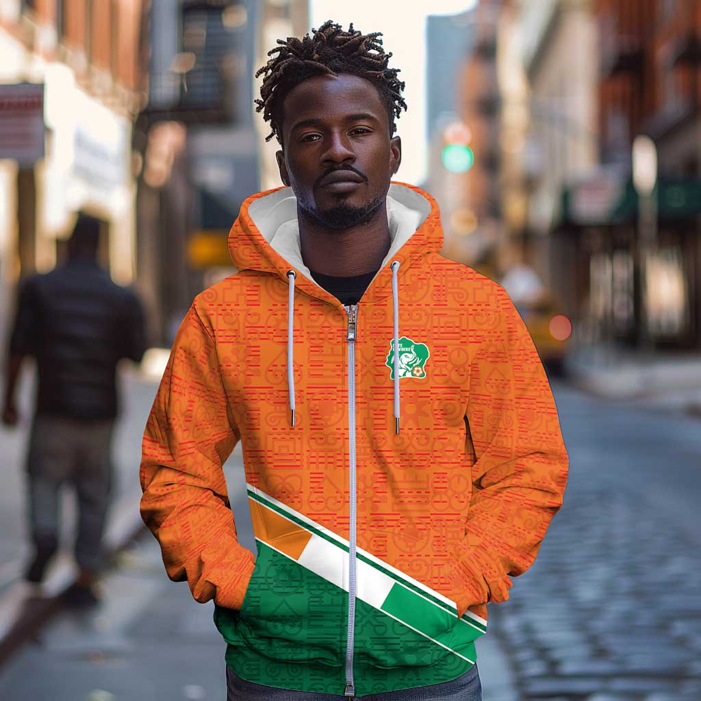 World Football 2026 Ivory Coast Custom Zip Hoodie African Adinkra Pattern - Wonder Print Shop