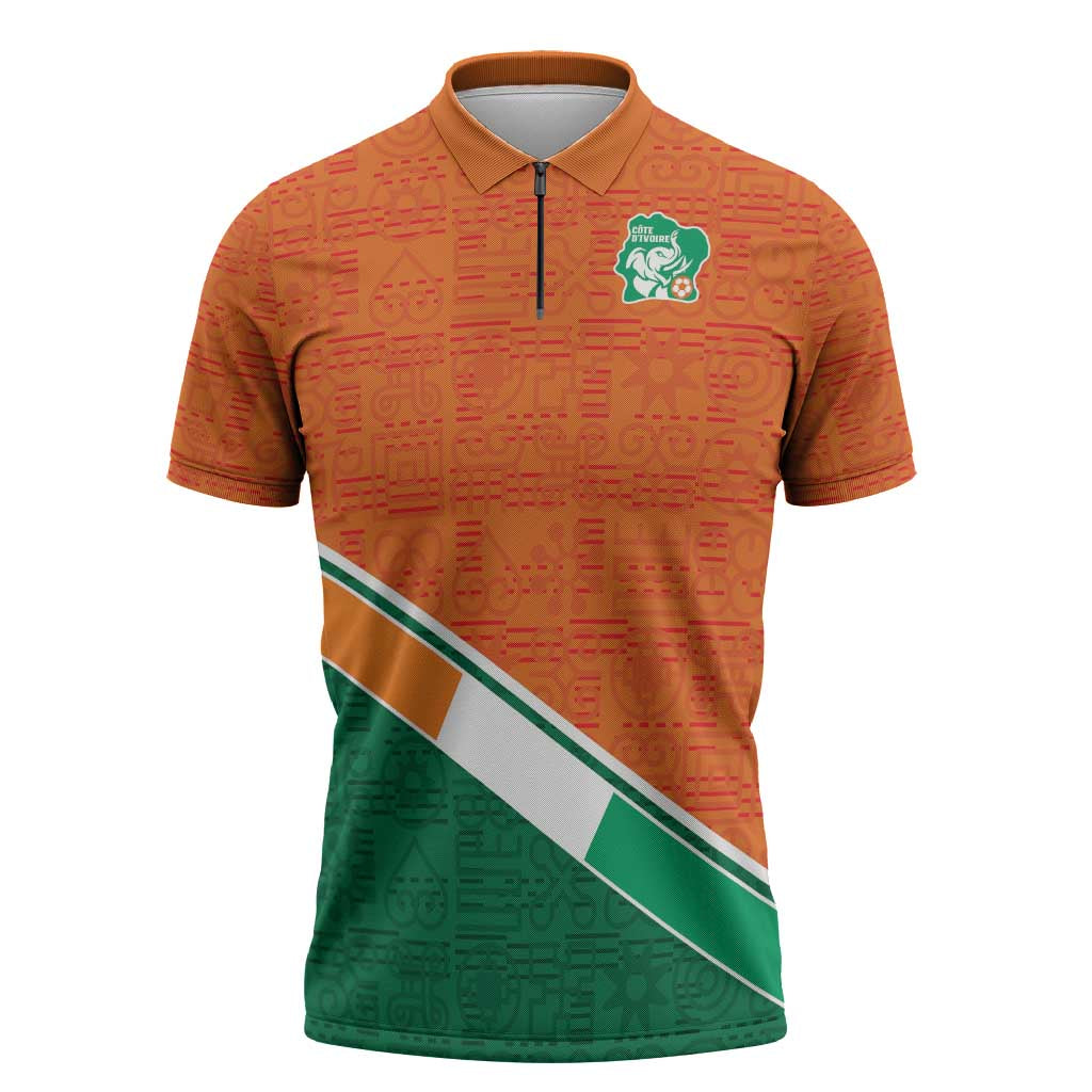 World Football 2026 Ivory Coast Custom Zipper Polo Shirt African Adinkra Pattern - Wonder Print Shop