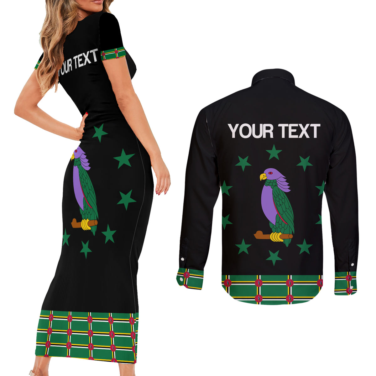Personalized Dominica Sisserou Parrot Simple Style Couples Matching Short Sleeve Bodycon Dress and Long Sleeve Button Shirt LT9 - Wonder Print Shop