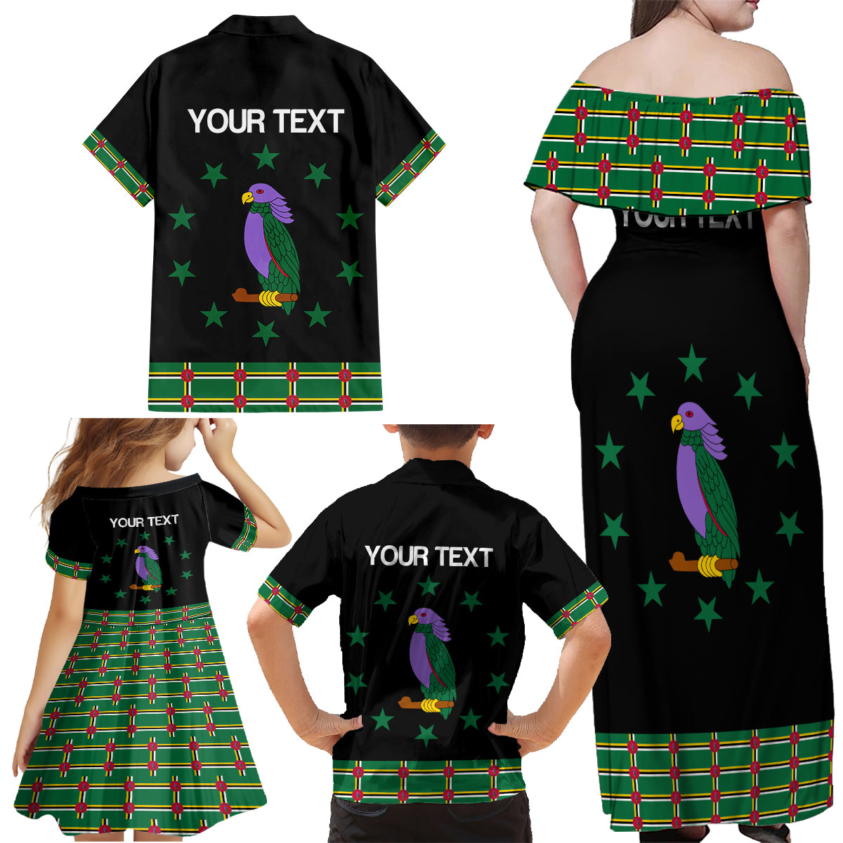 Personalized Dominica Sisserou Parrot Simple Style Family Matching Off Shoulder Maxi Dress and Hawaiian Shirt LT9 - Wonder Print Shop