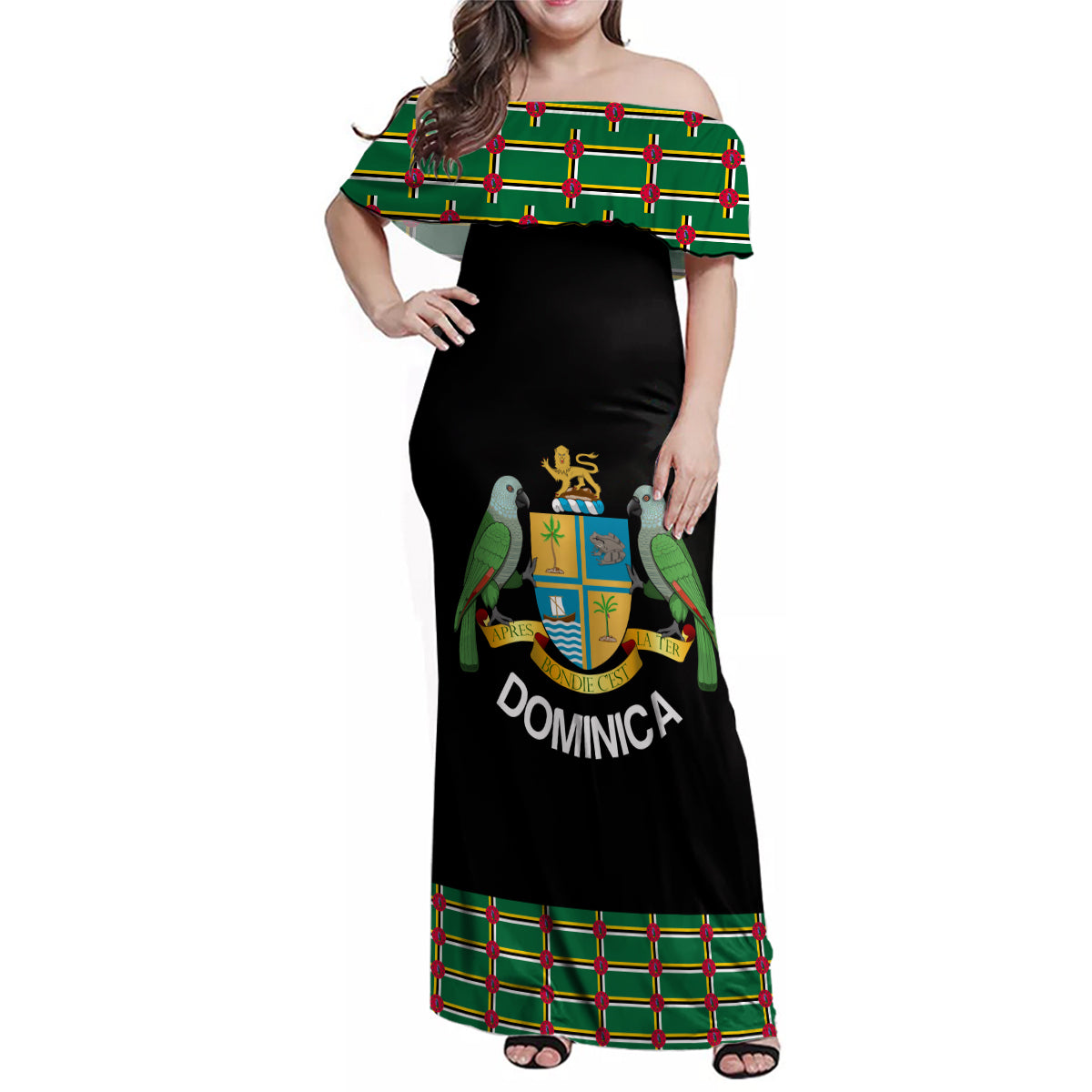 Personalized Dominica Sisserou Parrot Simple Style Family Matching Off Shoulder Maxi Dress and Hawaiian Shirt LT9 - Wonder Print Shop