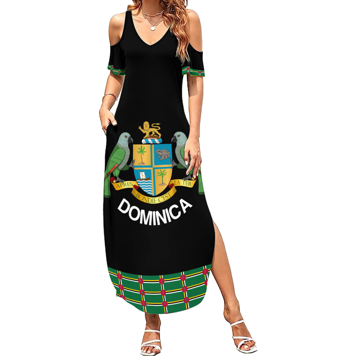 Personalized Dominica Sisserou Parrot Simple Style Family Matching Summer Maxi Dress and Hawaiian Shirt - Wonder Print Shop