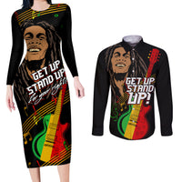 Legend Bob Get Up Stand Up Couples Matching Long Sleeve Bodycon Dress and Long Sleeve Button Shirt Reggae Multicolored LT9 - Wonder Print Shop