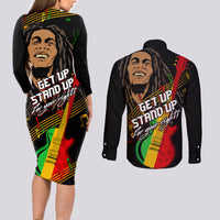 Legend Bob Get Up Stand Up Couples Matching Long Sleeve Bodycon Dress and Long Sleeve Button Shirt Reggae Multicolored LT9 - Wonder Print Shop