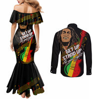 Bob Marley Get Up Stand Up Couples Matching Mermaid Dress and Long Sleeve Button Shirt Reggae Multicolored