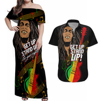 Legend Bob Get Up Stand Up Couples Matching Off Shoulder Maxi Dress and Hawaiian Shirt Reggae Multicolored LT9 - Wonder Print Shop
