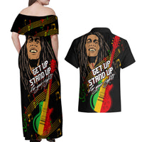 Legend Bob Get Up Stand Up Couples Matching Off Shoulder Maxi Dress and Hawaiian Shirt Reggae Multicolored LT9 - Wonder Print Shop