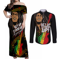 Legend Bob Get Up Stand Up Couples Matching Off Shoulder Maxi Dress and Long Sleeve Button Shirt Reggae Multicolored LT9 - Wonder Print Shop