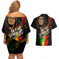 Legend Bob Get Up Stand Up Couples Matching Off Shoulder Short Dress and Hawaiian Shirt Reggae Multicolored LT9 - Wonder Print Shop