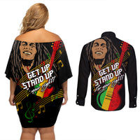 Legend Bob Get Up Stand Up Couples Matching Off Shoulder Short Dress and Long Sleeve Button Shirt Reggae Multicolored LT9 - Wonder Print Shop