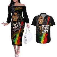 Legend Bob Get Up Stand Up Couples Matching Off The Shoulder Long Sleeve Dress and Hawaiian Shirt Reggae Multicolored LT9 - Wonder Print Shop