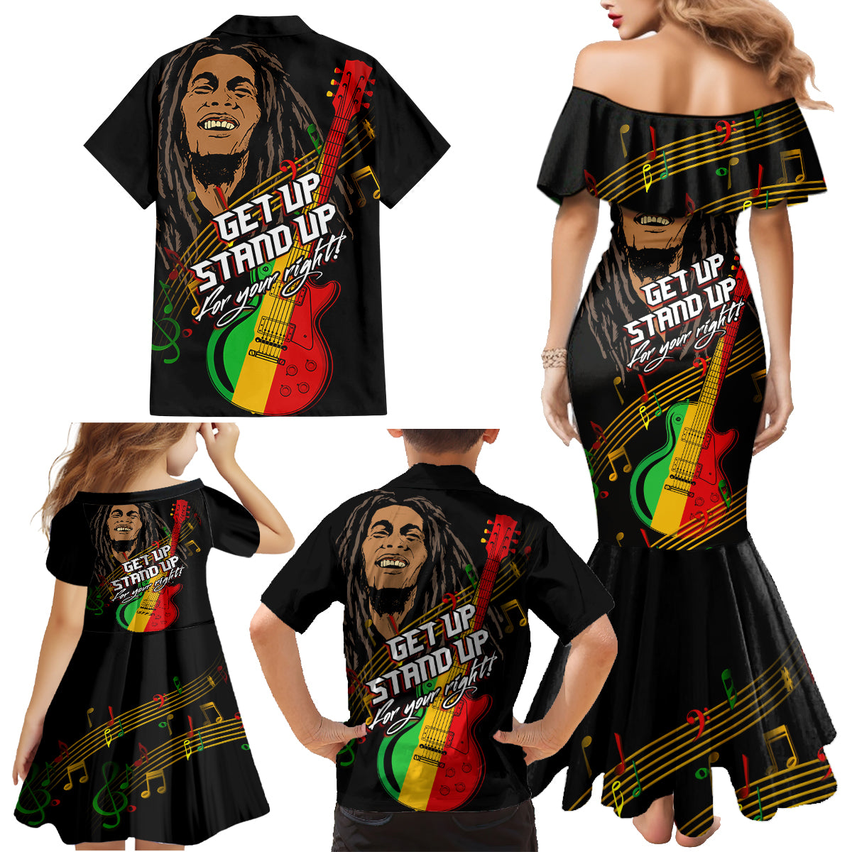 Legend Bob Get Up Stand Up Family Matching Mermaid Dress and Hawaiian Shirt Reggae Multicolored LT9 - Wonder Print Shop