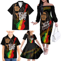 Legend Bob Get Up Stand Up Family Matching Off Shoulder Long Sleeve Dress and Hawaiian Shirt Reggae Multicolored - Wonder Print Shop