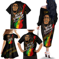 Legend Bob Get Up Stand Up Family Matching Off Shoulder Long Sleeve Dress and Hawaiian Shirt Reggae Multicolored - Wonder Print Shop