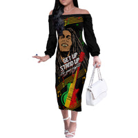 Legend Bob Get Up Stand Up Family Matching Off Shoulder Long Sleeve Dress and Hawaiian Shirt Reggae Multicolored - Wonder Print Shop