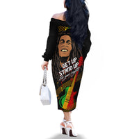 Legend Bob Get Up Stand Up Family Matching Off Shoulder Long Sleeve Dress and Hawaiian Shirt Reggae Multicolored - Wonder Print Shop
