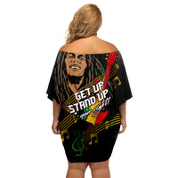 Legend Bob Get Up Stand Up Family Matching Off Shoulder Short Dress and Hawaiian Shirt Reggae Multicolored LT9 - Wonder Print Shop