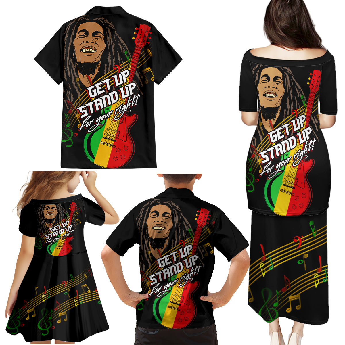 Legend Bob Get Up Stand Up Family Matching Puletasi and Hawaiian Shirt Reggae Multicolored - Wonder Print Shop