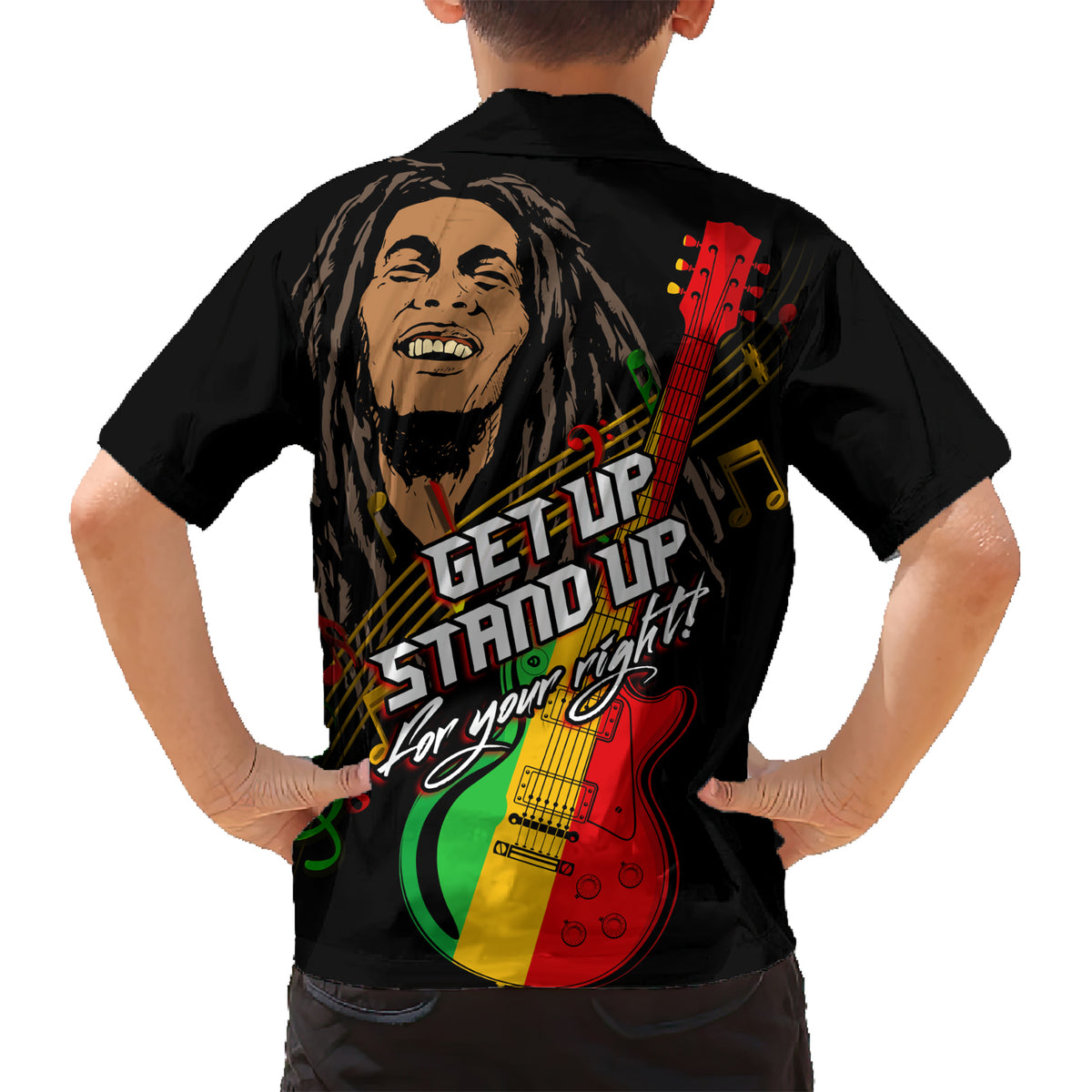 Legend Bob Get Up Stand Up Family Matching Short Sleeve Bodycon Dress and Hawaiian Shirt Reggae Multicolored - Wonder Print Shop