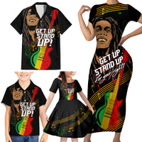 Legend Bob Get Up Stand Up Family Matching Short Sleeve Bodycon Dress and Hawaiian Shirt Reggae Multicolored - Wonder Print Shop